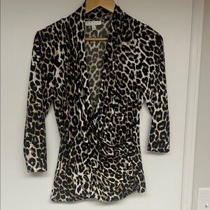 Chaus Leopard-Print Wrap Blouse in Black, Tan, Cream